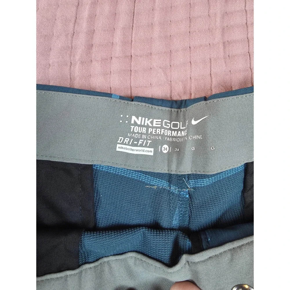 Nike Golf Tour Performance Dri-FIT Plaid Shorts Mens 34 Teal Blue 509182-373